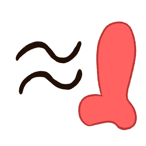  A drawing of a pink, vaguely penis-shaped blob, with a large black wavy equal sign to its left. 
